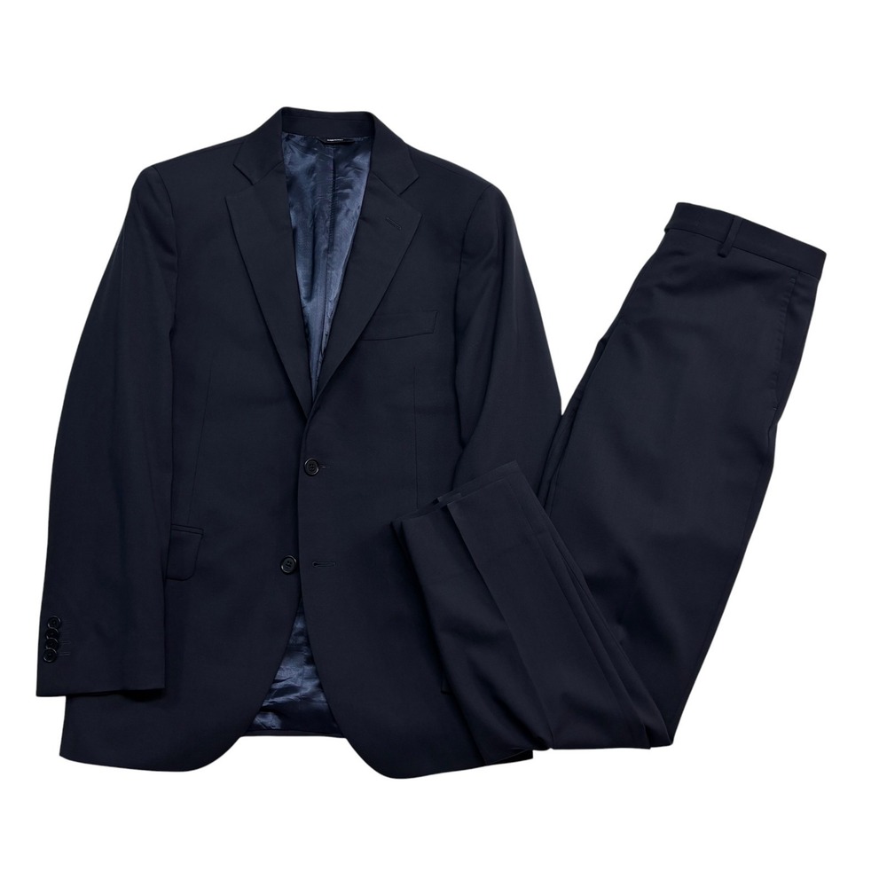 Tombolini Italy IT 46 US 36R 32x30 Navy Blue 2pc Pant Suit T300 Slim Fit Wool